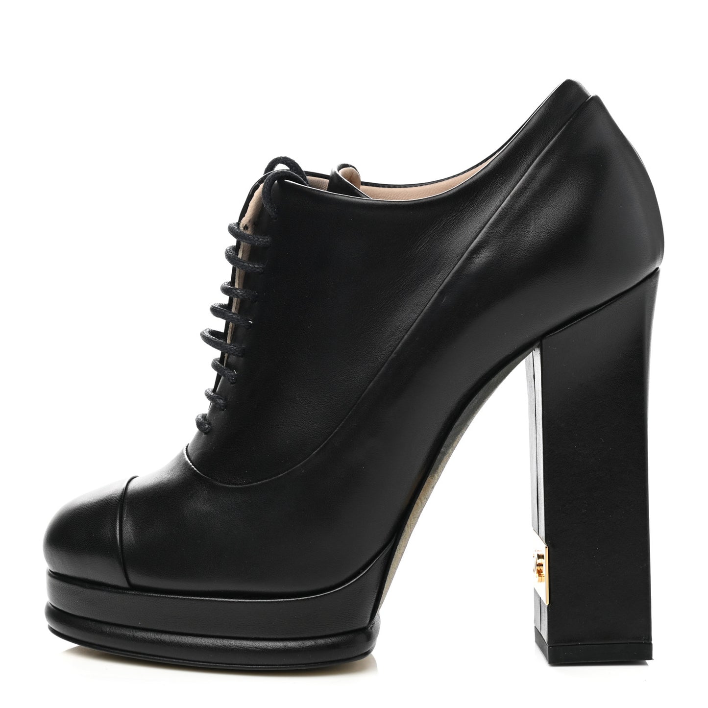Lambskin Cap Toe Lace Up Booties 36 Black