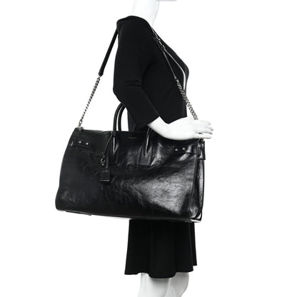 Saint Laurent Cracked Shiny Calfskin Souple 36H Sac De Jour Duffle Black 2 of 10