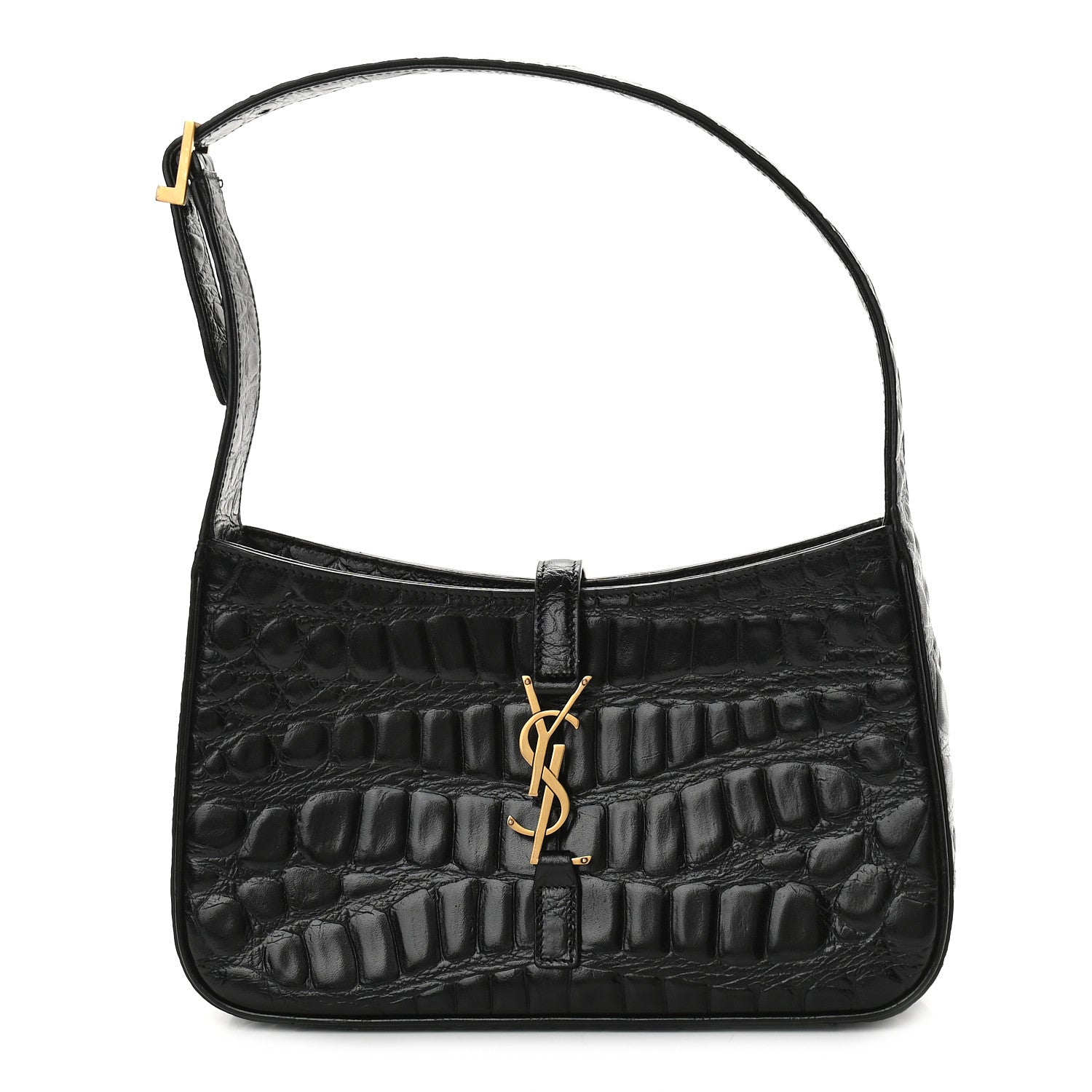 Saint Laurent Calfskin Crocodile Embossed Le 5 A 7 Hobo Black 1 of 9
