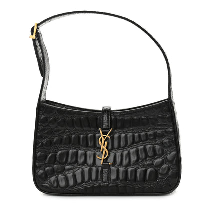 Saint Laurent Calfskin Crocodile Embossed Le 5 A 7 Hobo Black 1 of 9