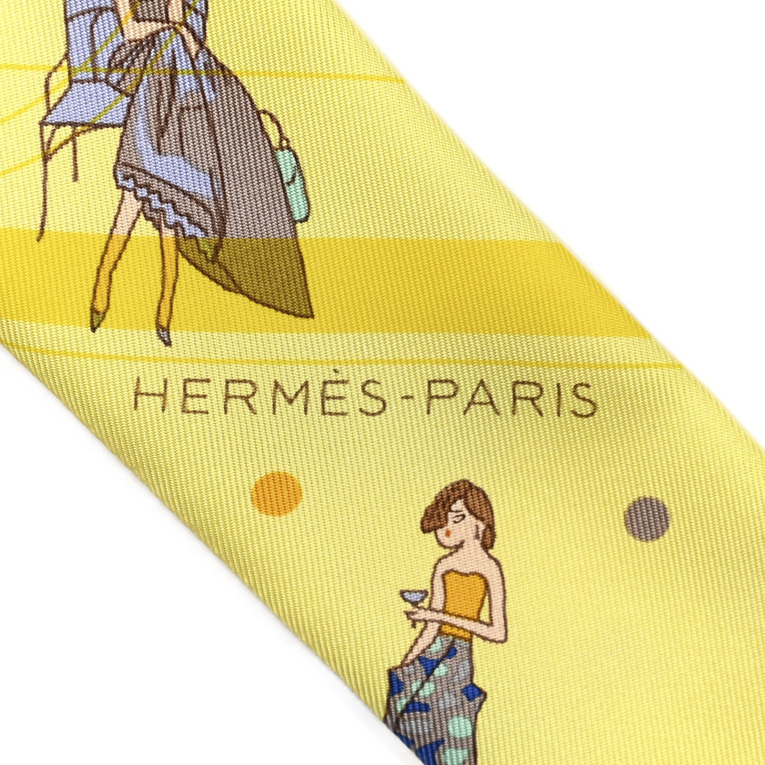 Hermes Silk Ex-Libris Les Parisie Twilly Jaune Soufre Gris 2 of 3