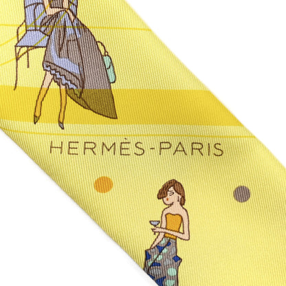 Hermes Silk Ex-Libris Les Parisie Twilly Jaune Soufre Gris 2 of 3