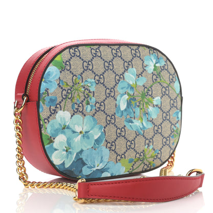 Gucci GG Supreme Monogram Blooms Mini Chain Shoulder Bag Beige Blue Navy Hibiscus Red 3 of 10