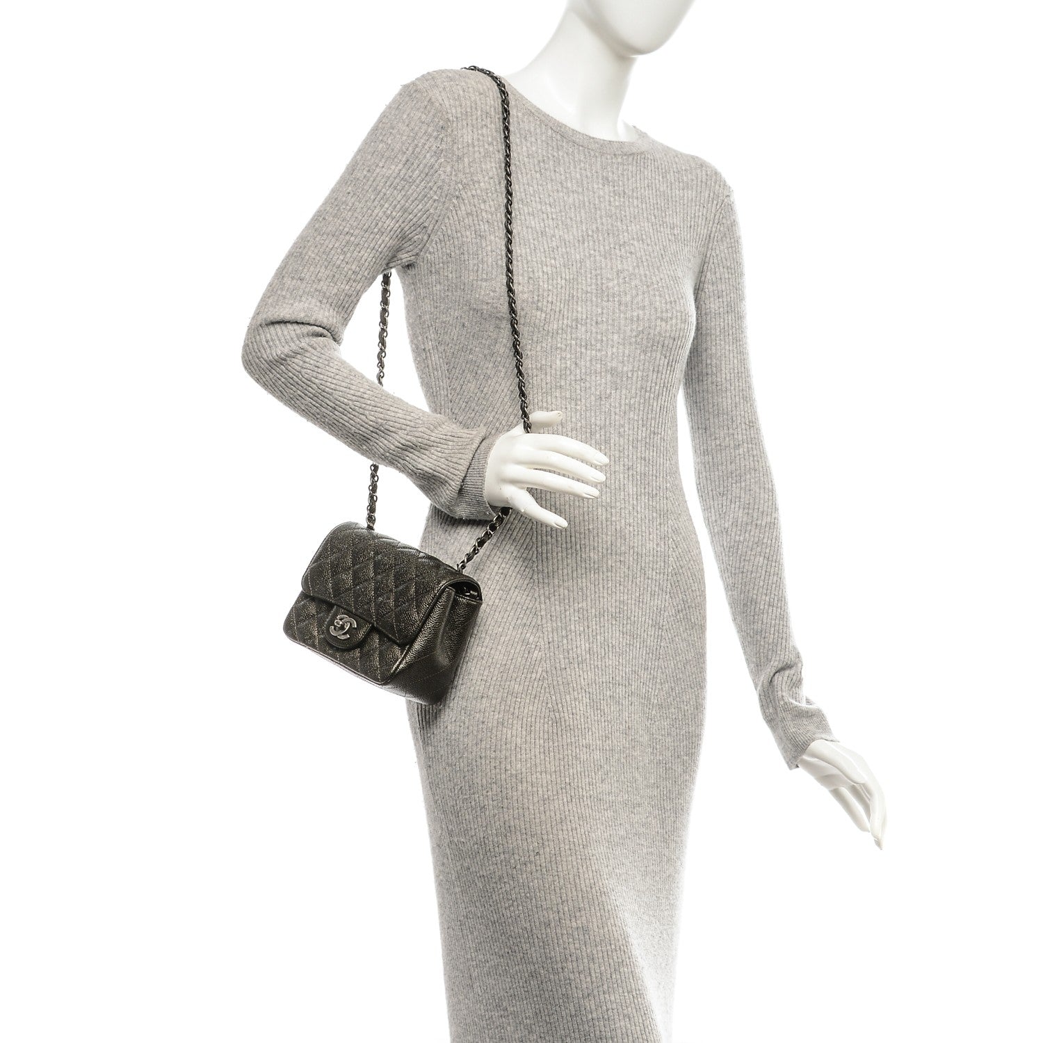 Chanel Caviar Quilted Mini Square Flap Dark Charcoal 2 of 7