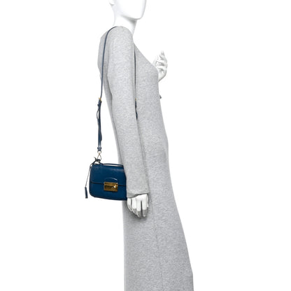 Prada Saffiano Vernice Lock Flap Chain Bag Azzurro 2 of 16
