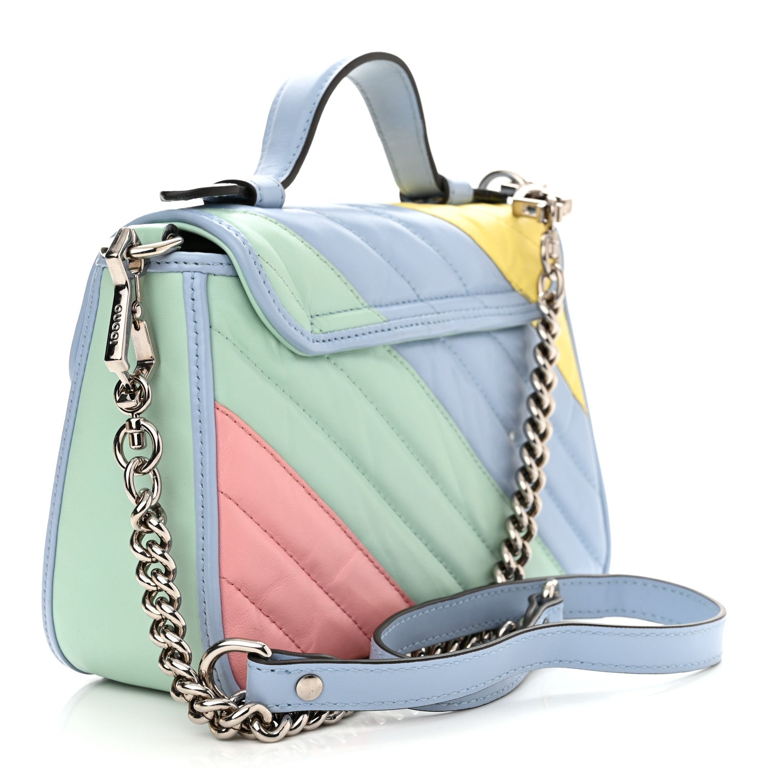 Gucci Calfskin Matelasse Diagonal Mini GG Marmont Top Handle Shoulder Bag Multicolor Pastel 3 of 12