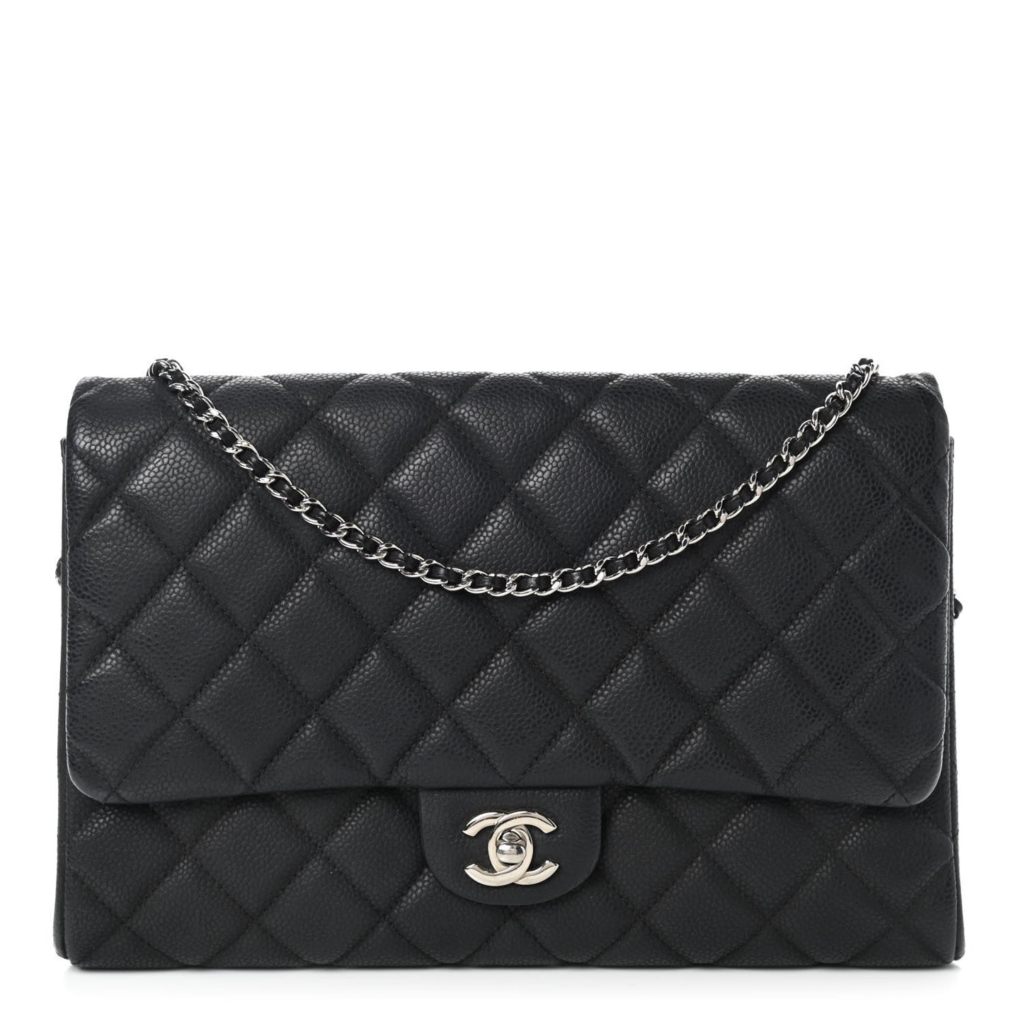 Caviar Quilted Clutch With Chain Flap Black