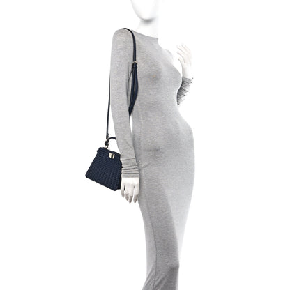 Fendi Vitello King Shiny Nappa Intreccio Petite Peekaboo I SEE U Satchel Midnight 2 of 10
