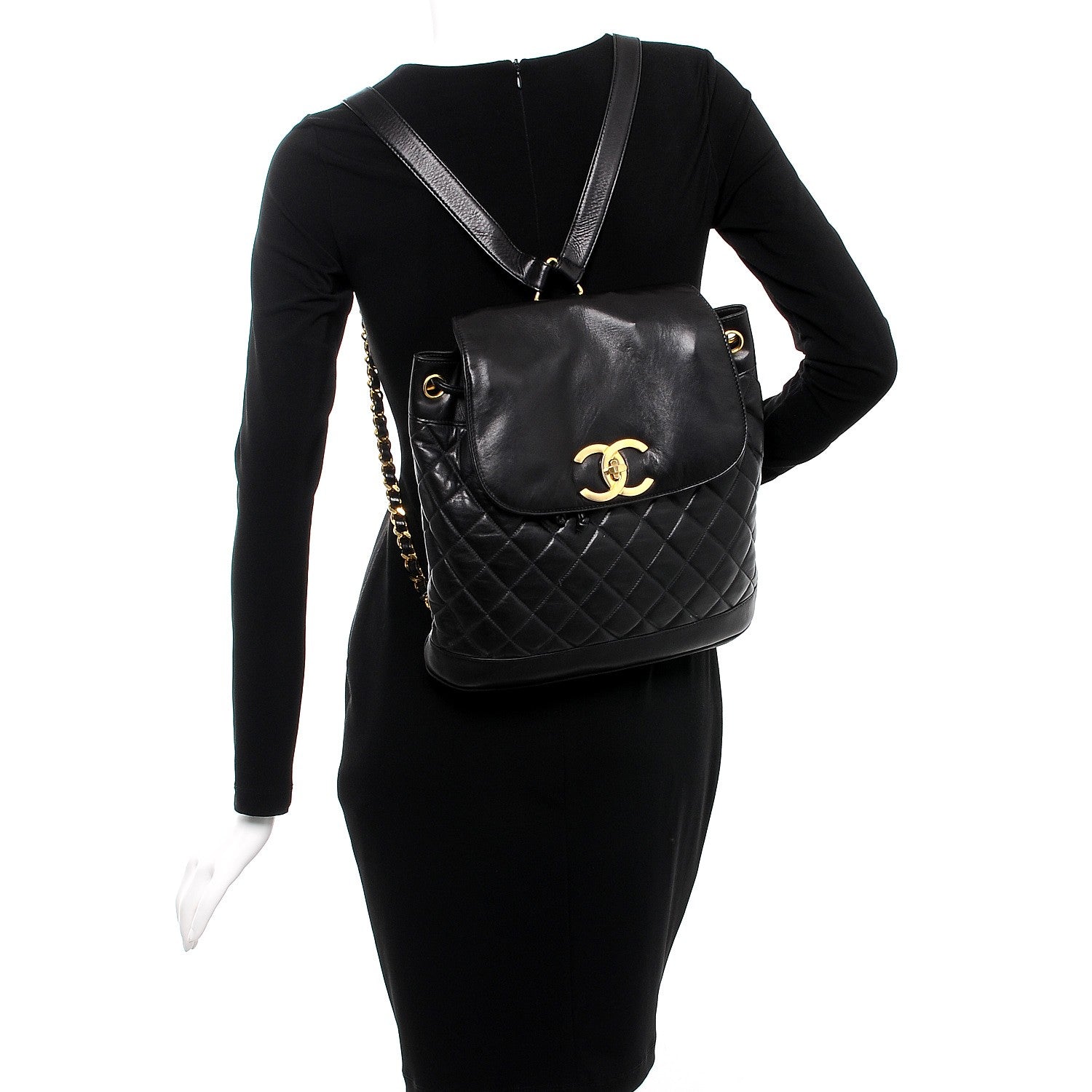 Chanel Lambskin Quilted Drawstring Backpack Black 2 of 7