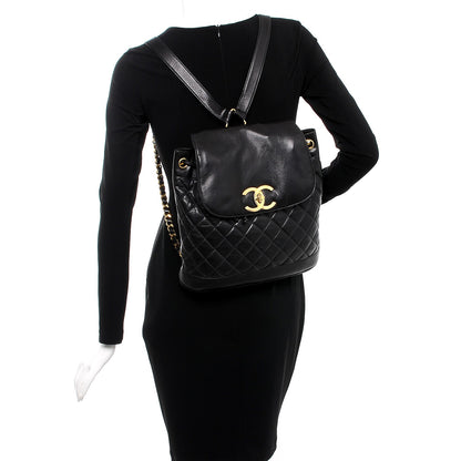 Chanel Lambskin Quilted Drawstring Backpack Black 2 of 7