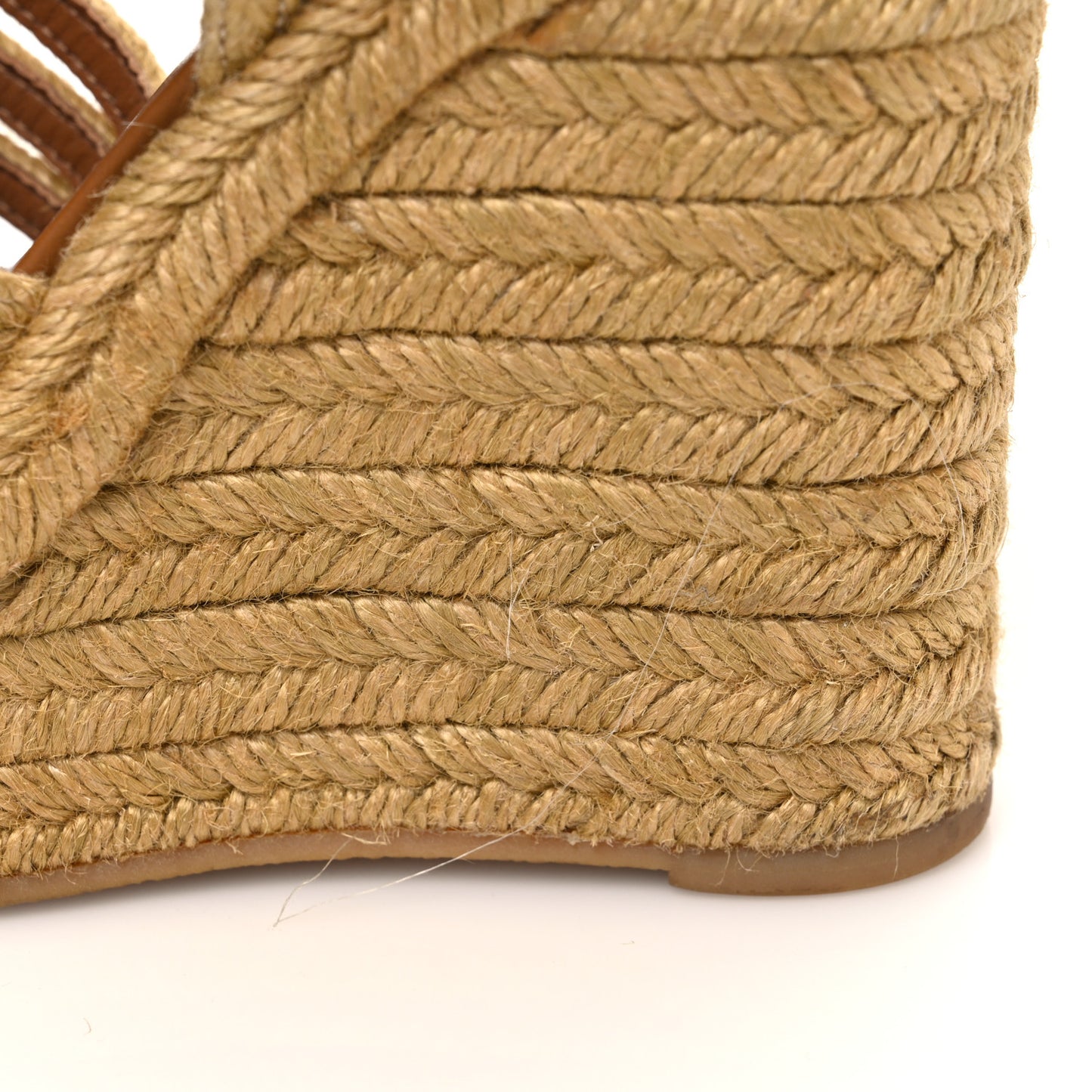 Raffia Calfskin Platform Espadrille Wedge Sandals 35.5 Caramel