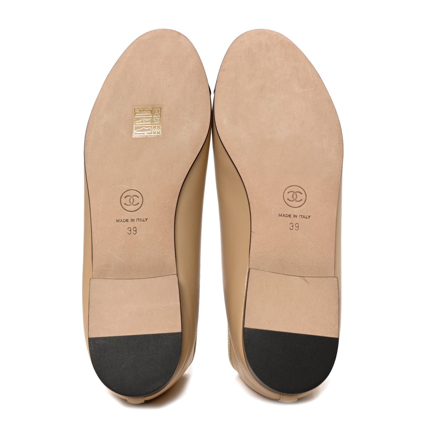 Lambskin Cap Toe CC Ballerina Flats 39 Beige Black