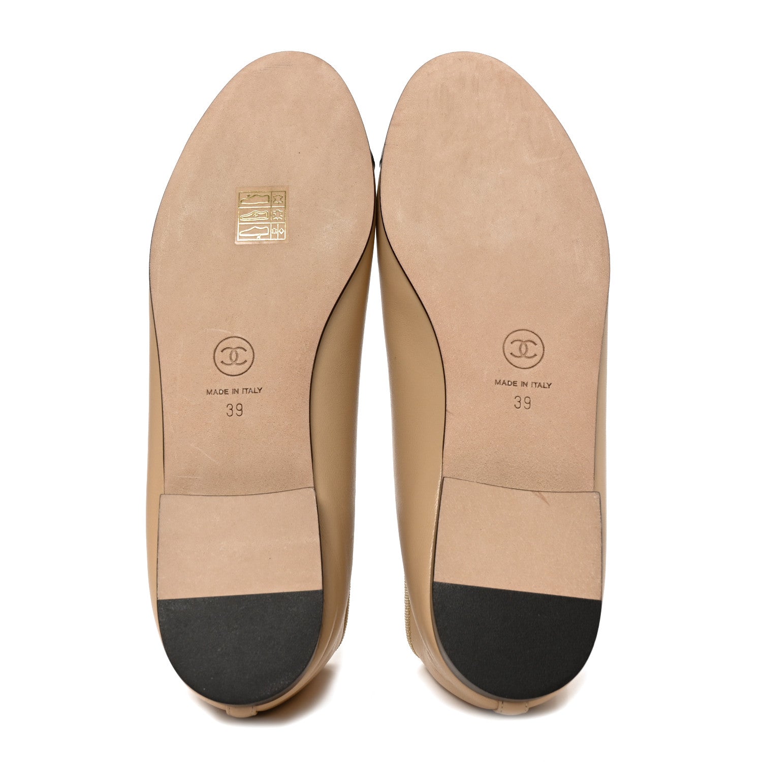 Chanel Lambskin Cap Toe CC Ballerina Flats 39 Beige Black 6 of 9