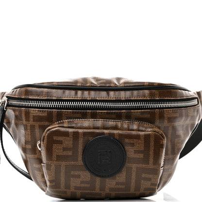 Fendi Glazed Fabric Vitello Century FF 1974 Stamp Patch Pocket Belt Bag Mogano Panna Black 9 of 14