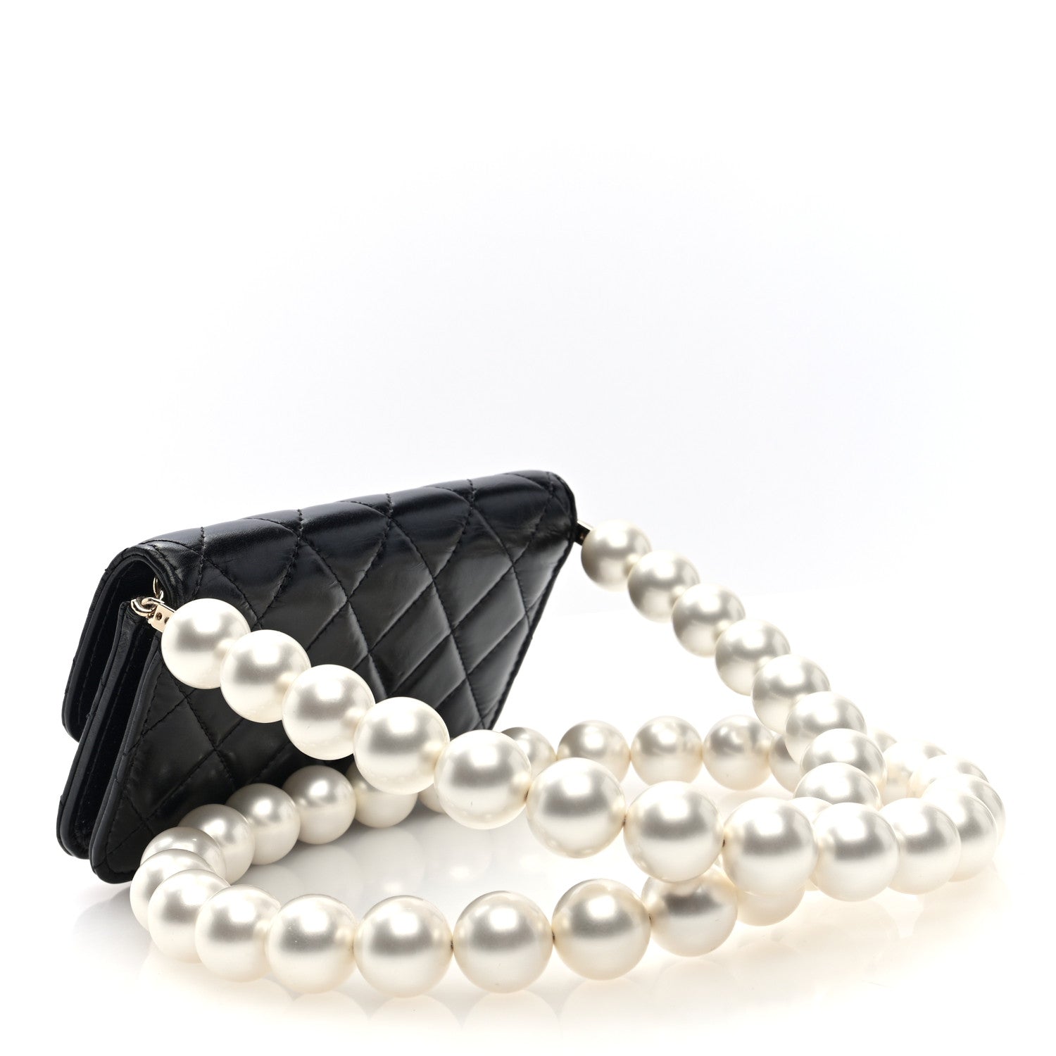 Chanel Calfskin Quilted Maxi Pearls Clutch With Chain Black 3 of 10
