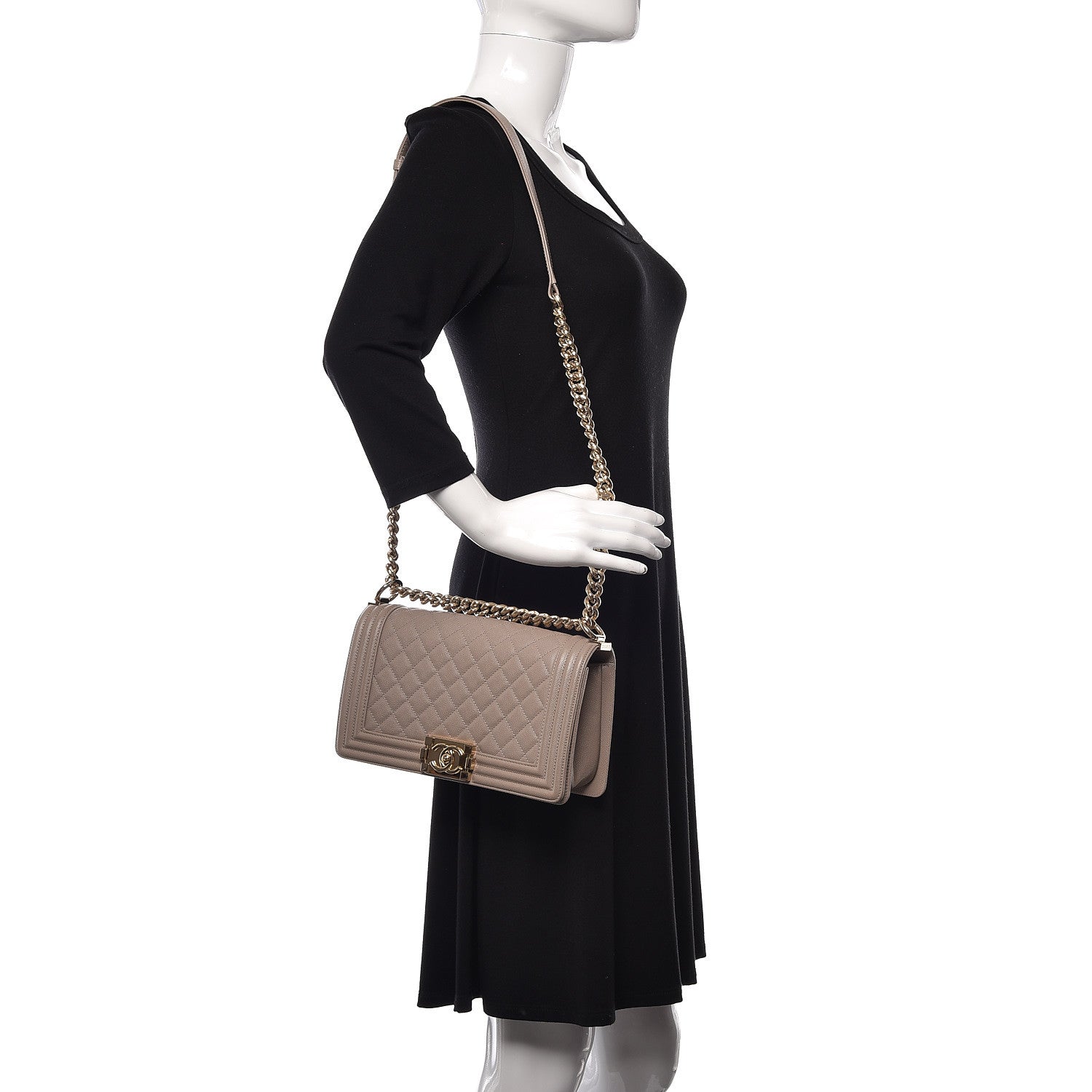 Chanel Caviar Quilted Medium Boy Flap Dark Beige 2 of 11