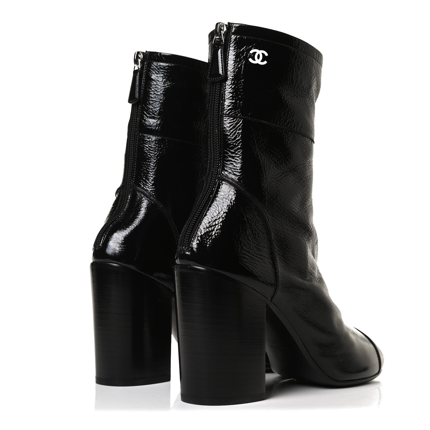 Chanel Shiny Crumpled Calfskin CC Cap Toe Short Boots 40.5 Black 4 of 13