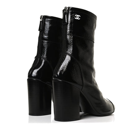 Chanel Shiny Crumpled Calfskin CC Cap Toe Short Boots 40.5 Black 4 of 13