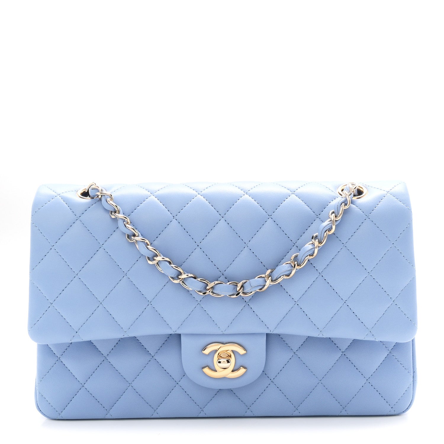 Chanel Lambskin Quilted Medium Double Flap Light Blue 1 of 11