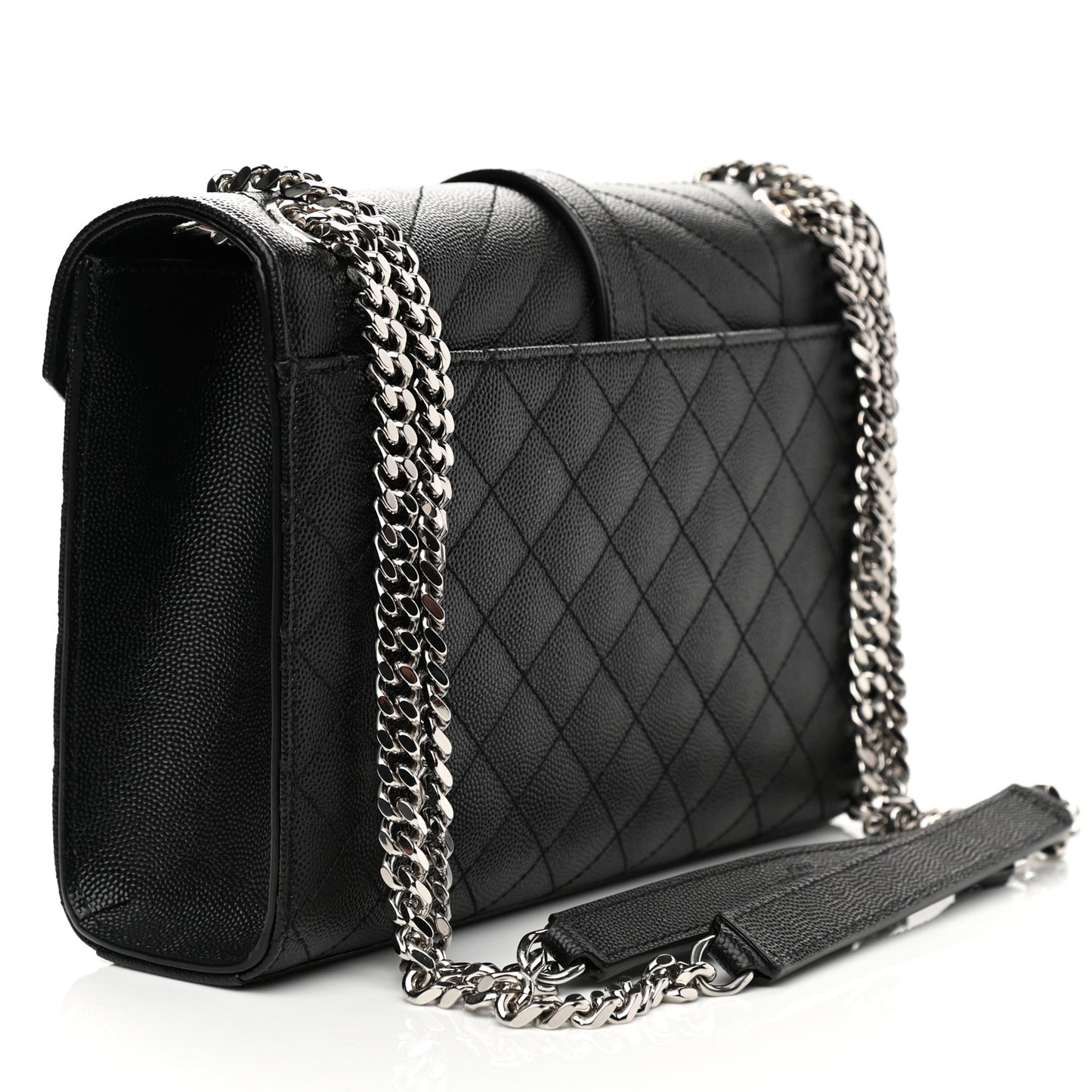 Grain De Poudre Textured Mixed Matelasse Triquilt Medium Monogram Satchel Black