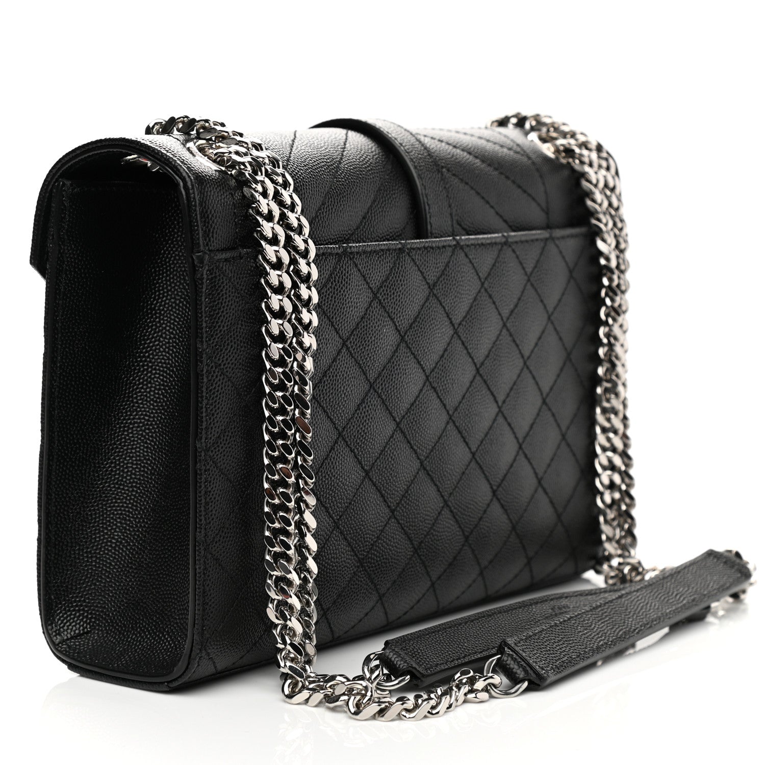 Saint Laurent Grain De Poudre Textured Mixed Matelasse Triquilt Medium Monogram Satchel Black 2 of 7