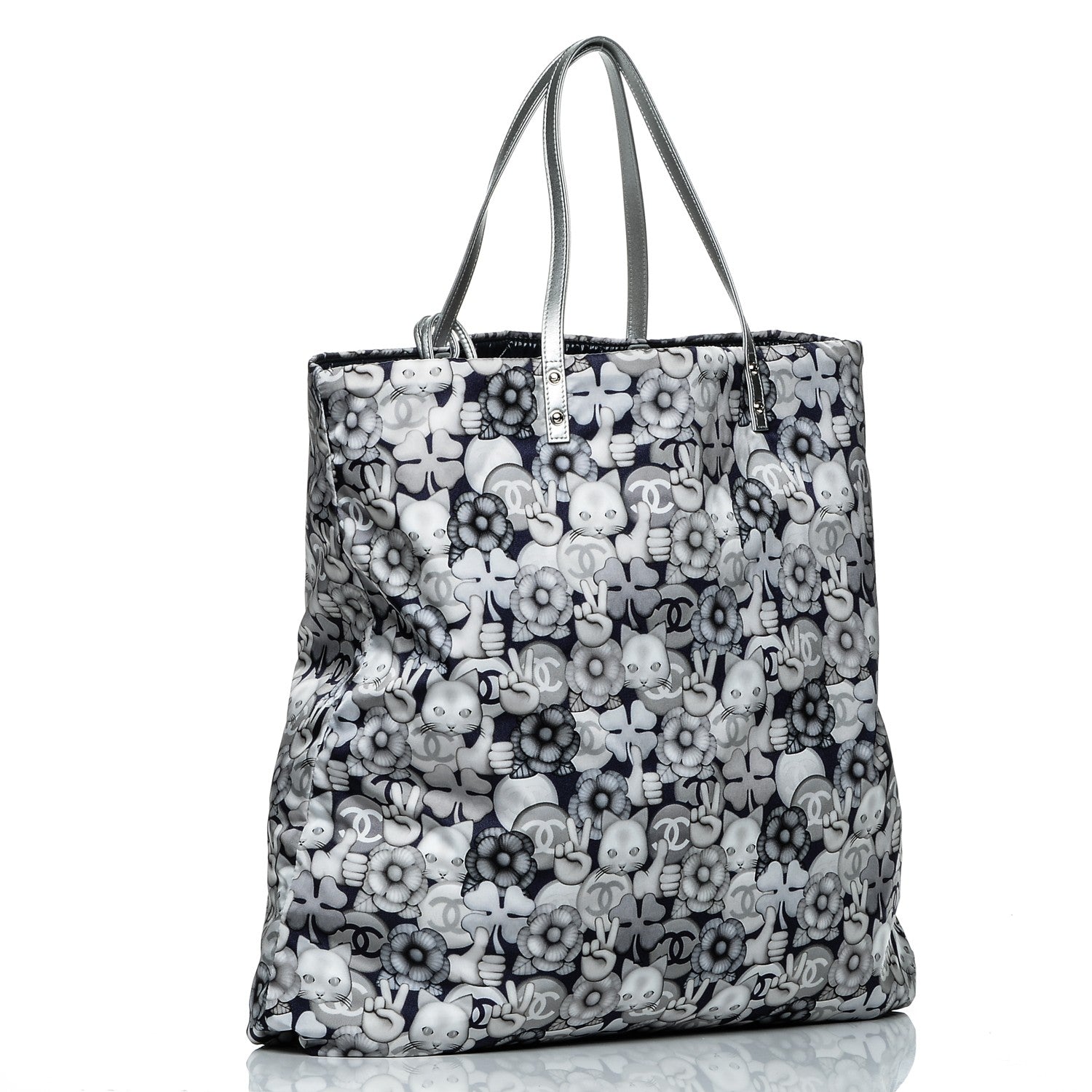 Chanel Nylon Cat Emoticon Tote Navy Silver 3 of 8