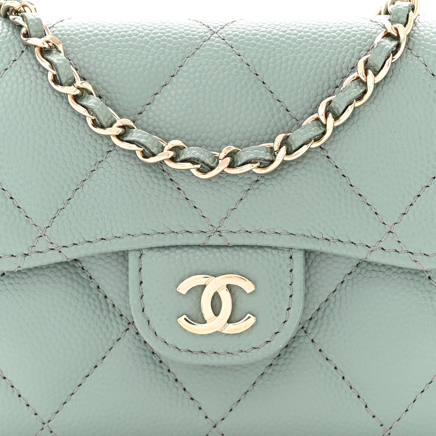Chanel Caviar Quilted Flap Card Holder On Chain Light Green 8 of 10