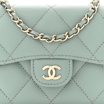 Chanel Caviar Quilted Flap Card Holder On Chain Light Green 8 of 10