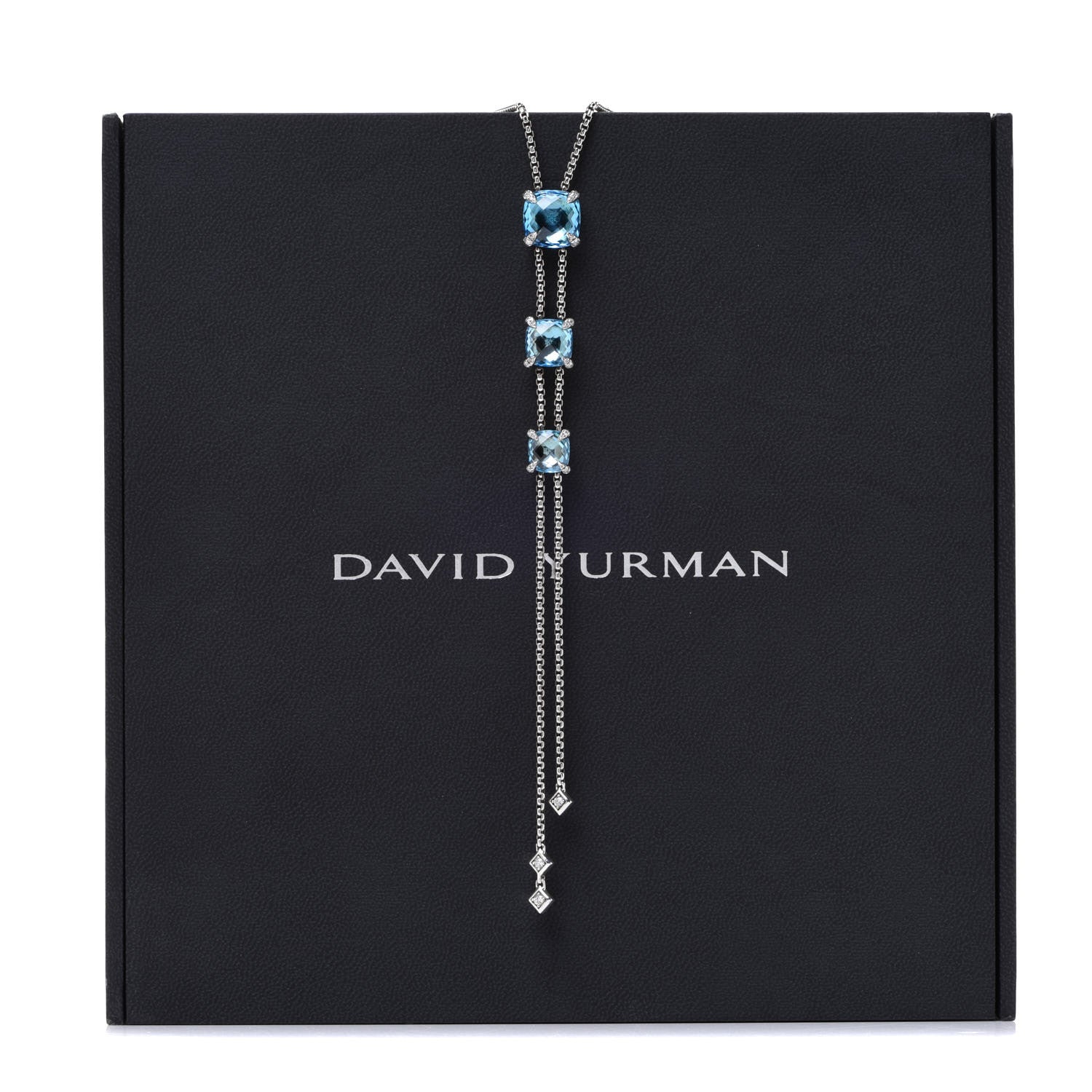 David Yurman Sterling Silver Diamond Blue Topaz Chatelaine Y Necklace 7 of 7