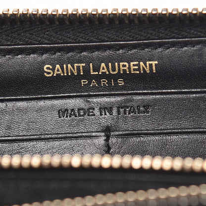 Saint Laurent Calfskin Matelasse Chevron Monogram Zip Around Wallet Dark Navy Blue 7 of 8