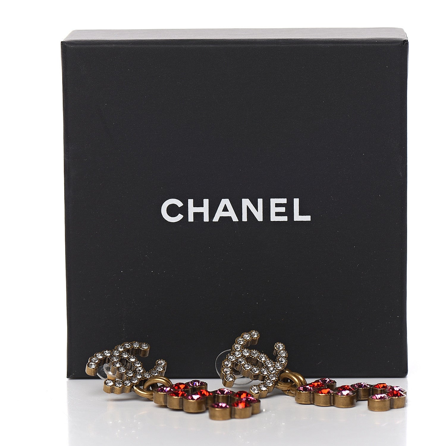 Chanel Crystal City of Light CC Drop Earrings Pink Red Gold 5 of 5