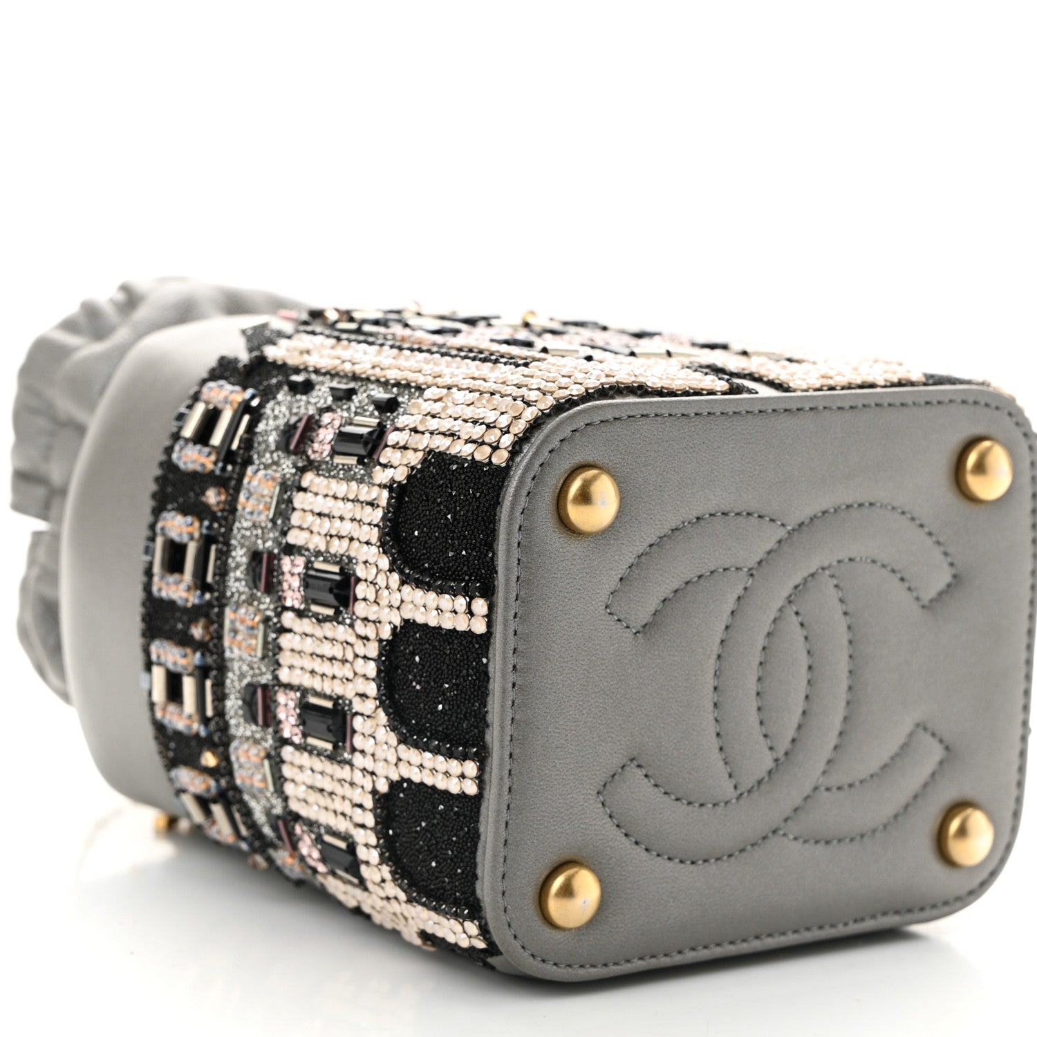 Chanel Metallic Lambskin Crystal Metiers D'Art Chateau de Chenonceau Bucket Bag Grey 9 of 10