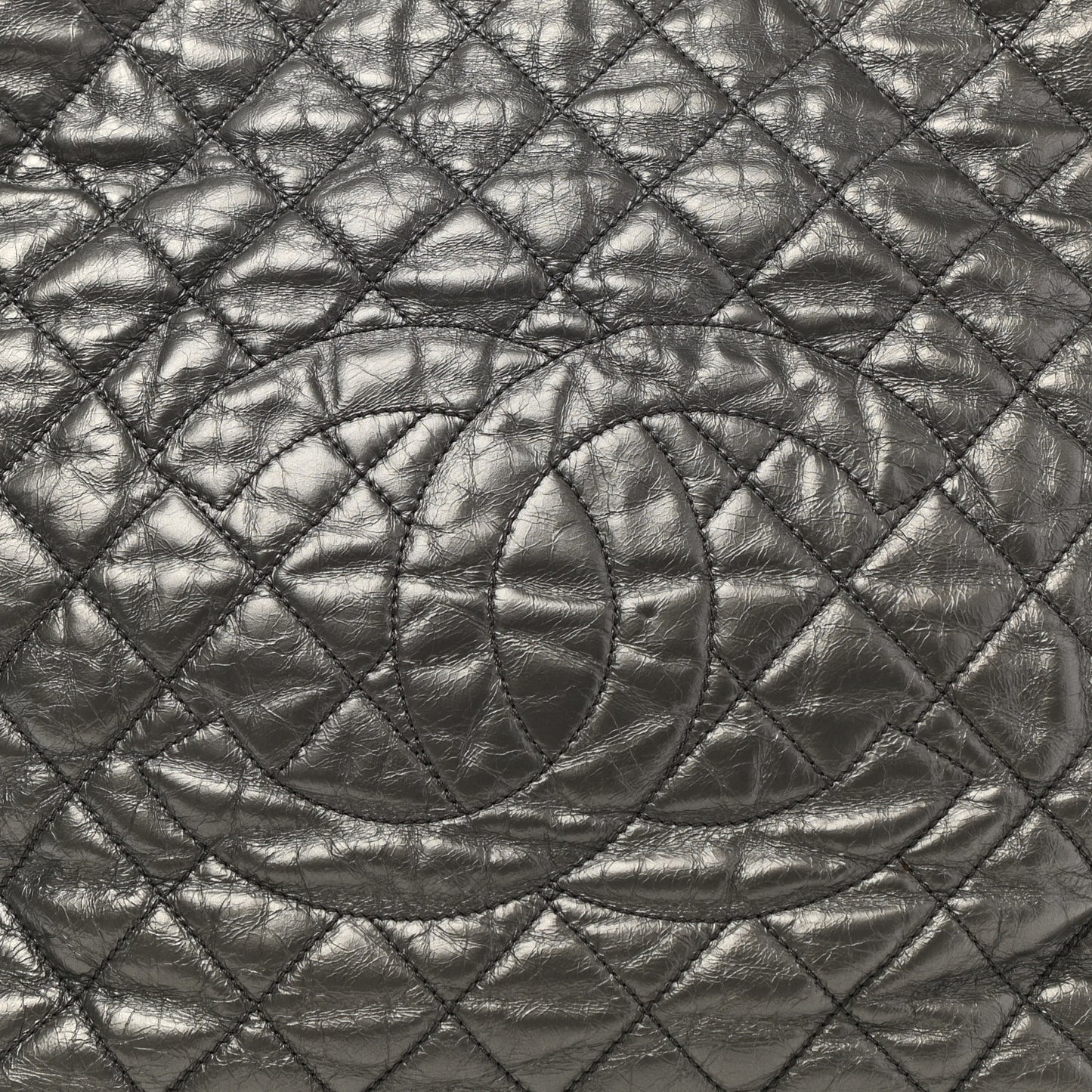 Metallic Aged Calfskin Quilted Large Chain Me Tote Silver