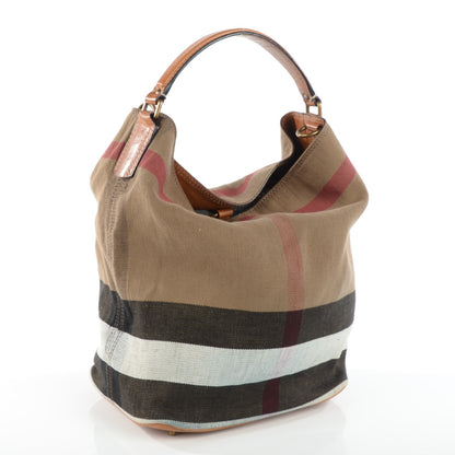 Burberry Canvas Mega Check Medium Susanna Hobo Saddle Brown 3 of 9