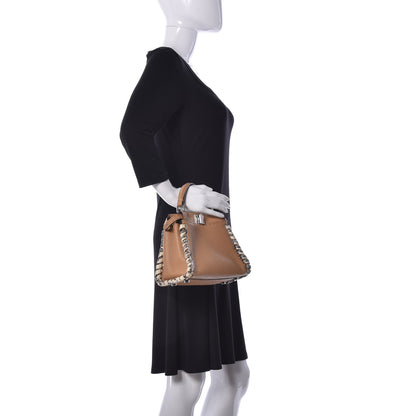 Fendi Cuoio Romano Selleria Elaphe Lace Up Mini Peekaboo Iconic Satchel Miele Scuro Natural 3 of 10