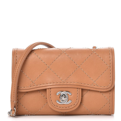 Chanel Calfskin Stitched Crossbody Clutch Flap Light Brown 1 of 8