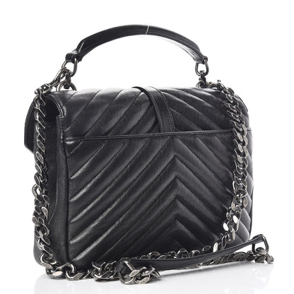 Saint Laurent Sheepskin Matelasse Chevron Monogram Medium College Bag Black 3 of 10