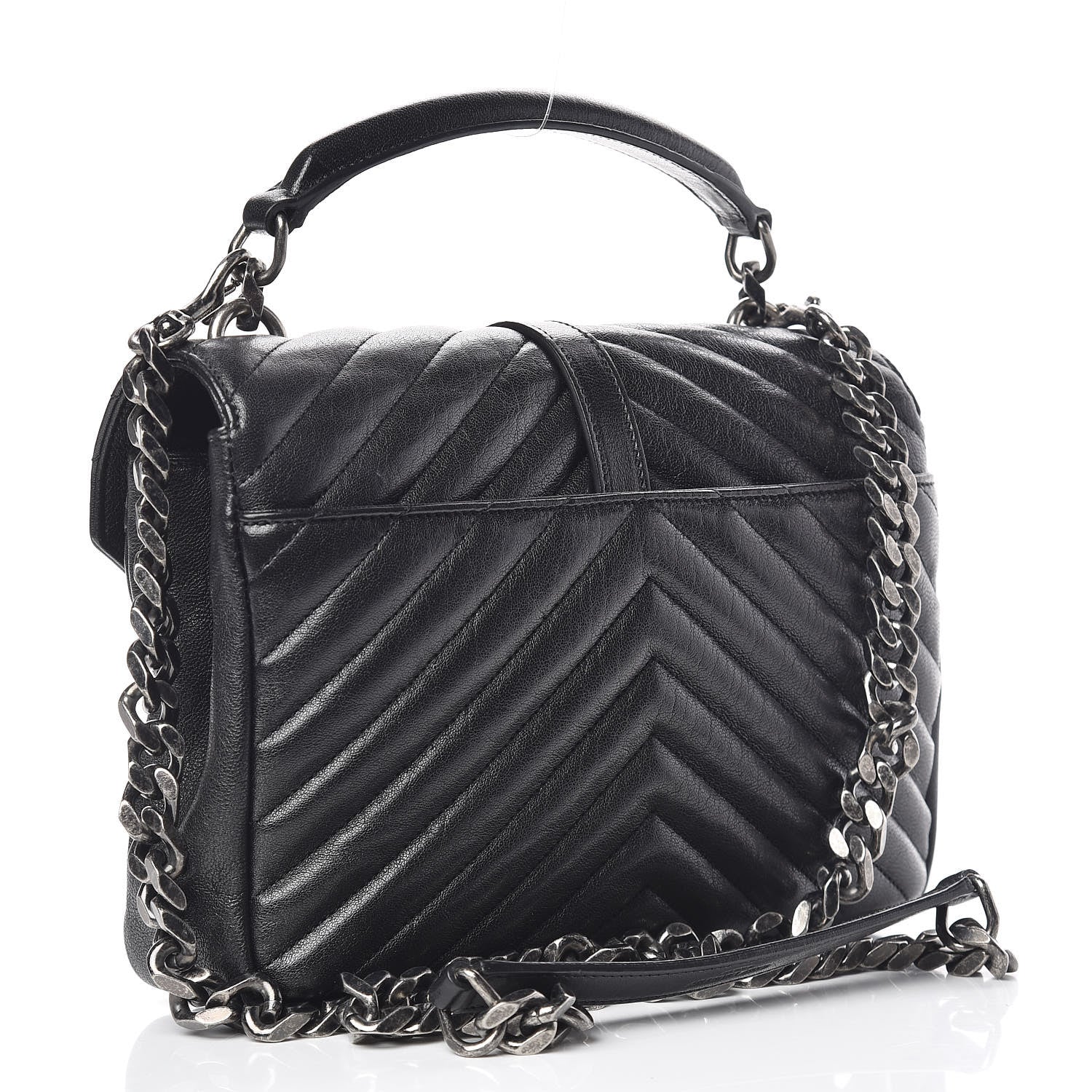 Saint Laurent Sheepskin Matelasse Chevron Monogram Medium College Bag Black 3 of 10
