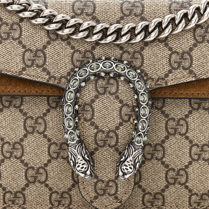 Gucci GG Supreme Monogram Suede Crystal Small Dionysus Shoulder Bag Beige Ebony Taupe 9 of 12