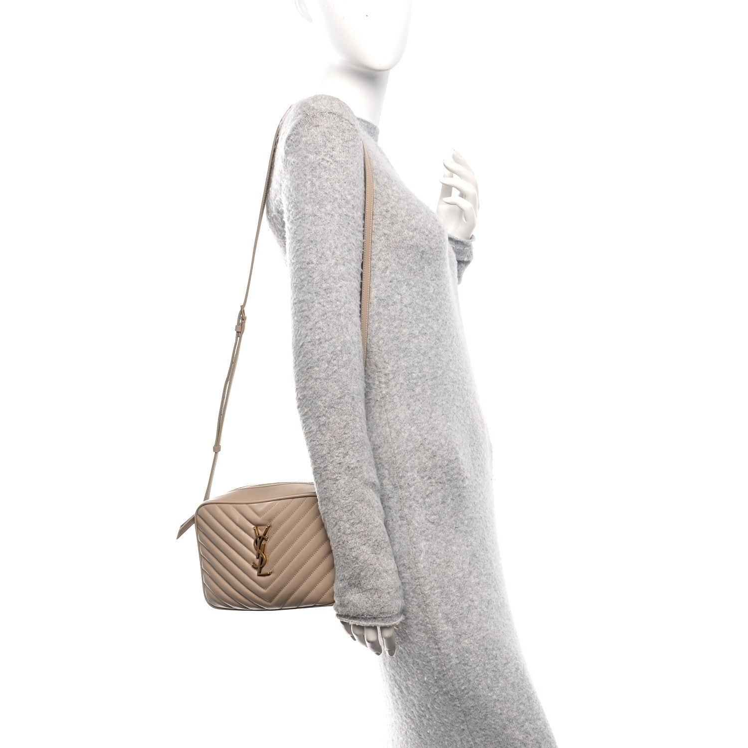Saint Laurent Calfskin Matelasse Monogram Lou Camera Bag Dark Beige 2 of 10