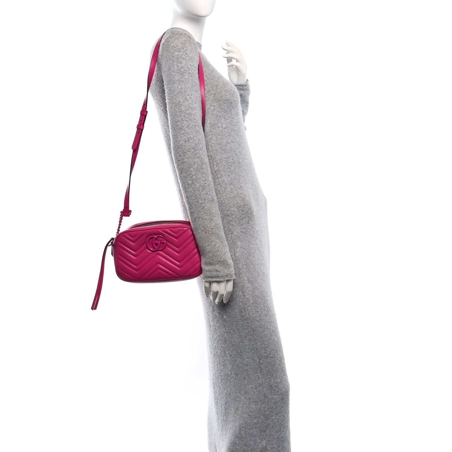 Gucci Calfskin Matelasse Monochrome Small GG Marmont Chain Shoulder Bag Classic Fuxia 2 of 10