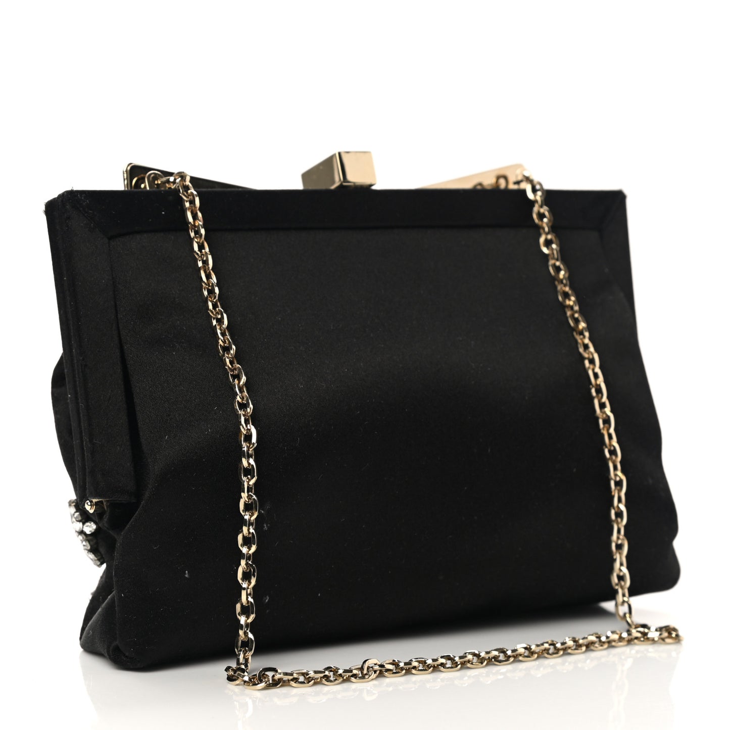 Satin Crystal Flower Embellished Clutch Black