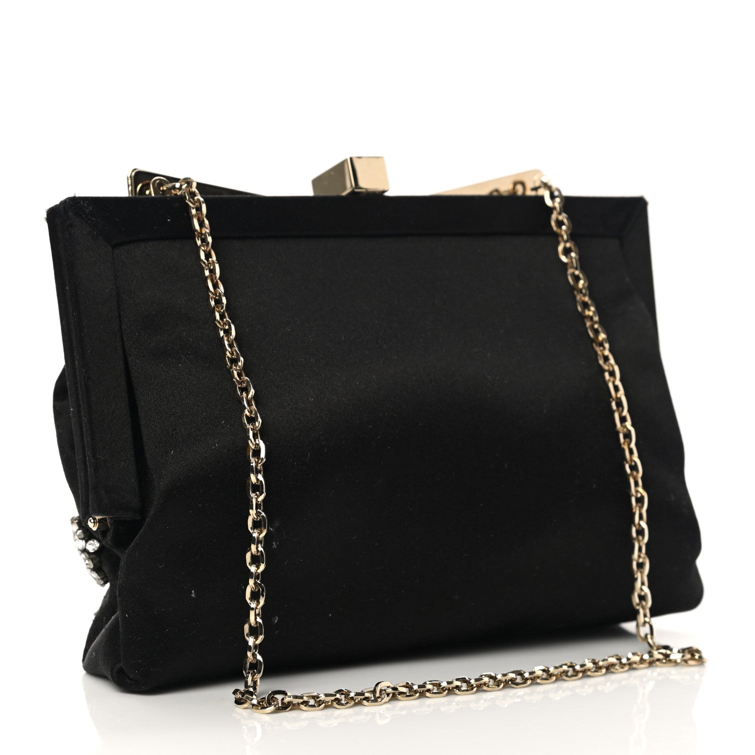 Valentino Garavani Satin Crystal Flower Embellished Clutch Black 3 of 9