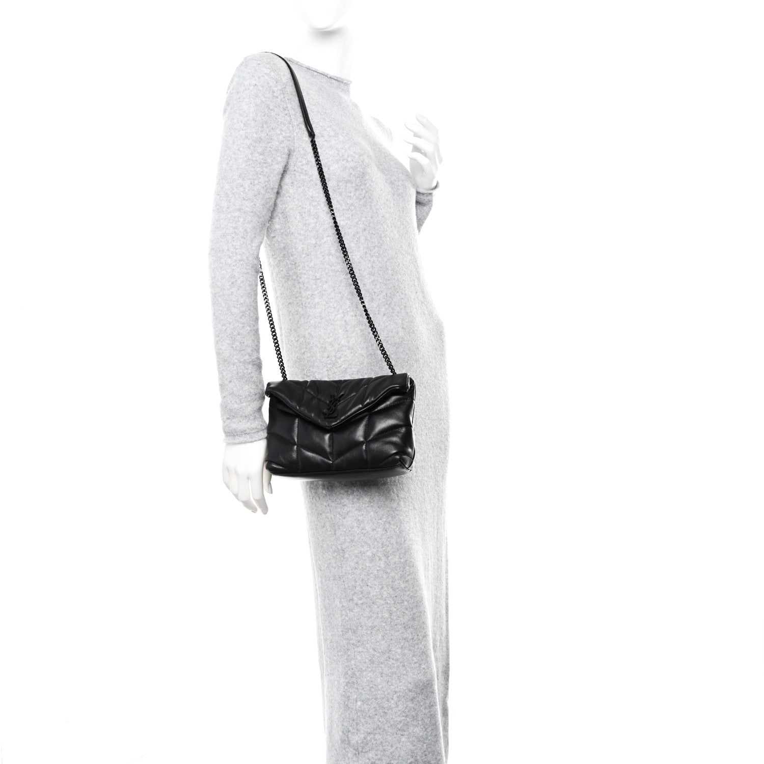 Saint Laurent Calfskin Quilted Toy Loulou Puffer Monogram Monochrome Chain Satchel Black 2 of 12