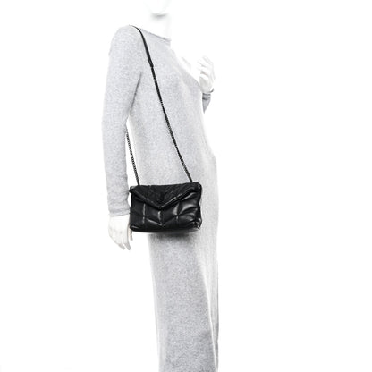 Saint Laurent Calfskin Quilted Toy Loulou Puffer Monogram Monochrome Chain Satchel Black 2 of 12