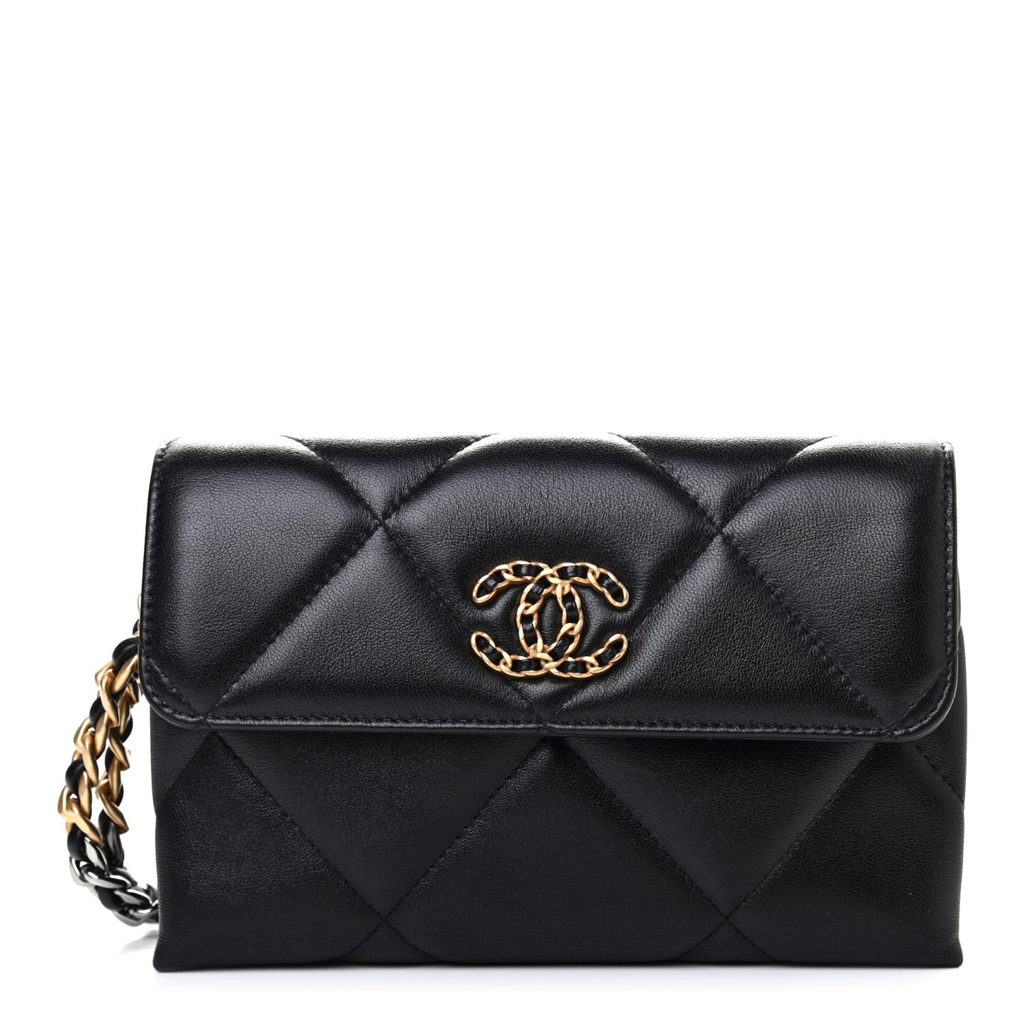 Lambskin Quilted Chanel 19 Flap Clutch Black