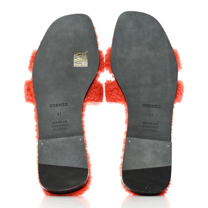 Hermes Woolskin Oran Sandals 41 Orange 5 of 8
