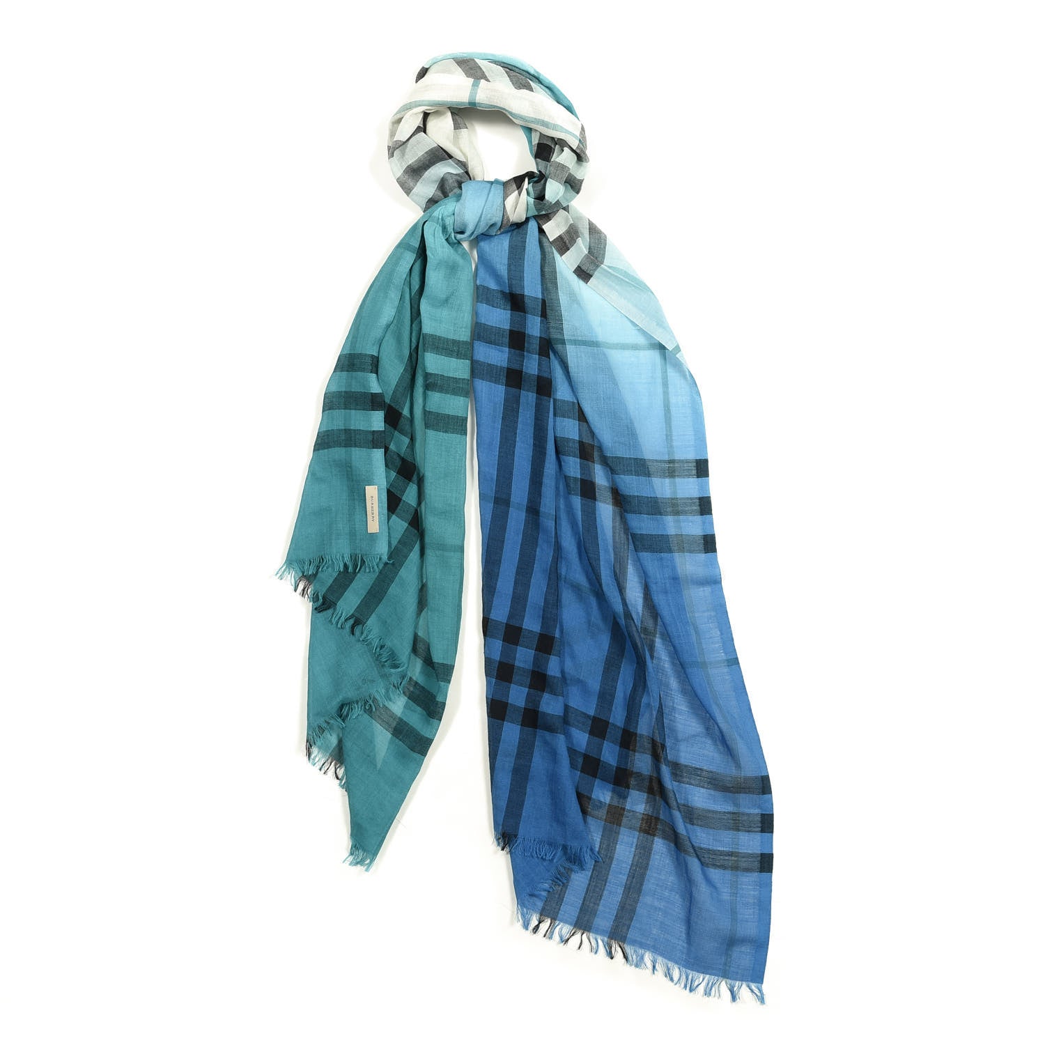 Burberry Wool Silk Gauze Ombre Giant Check Scarf Blue 1 of 6