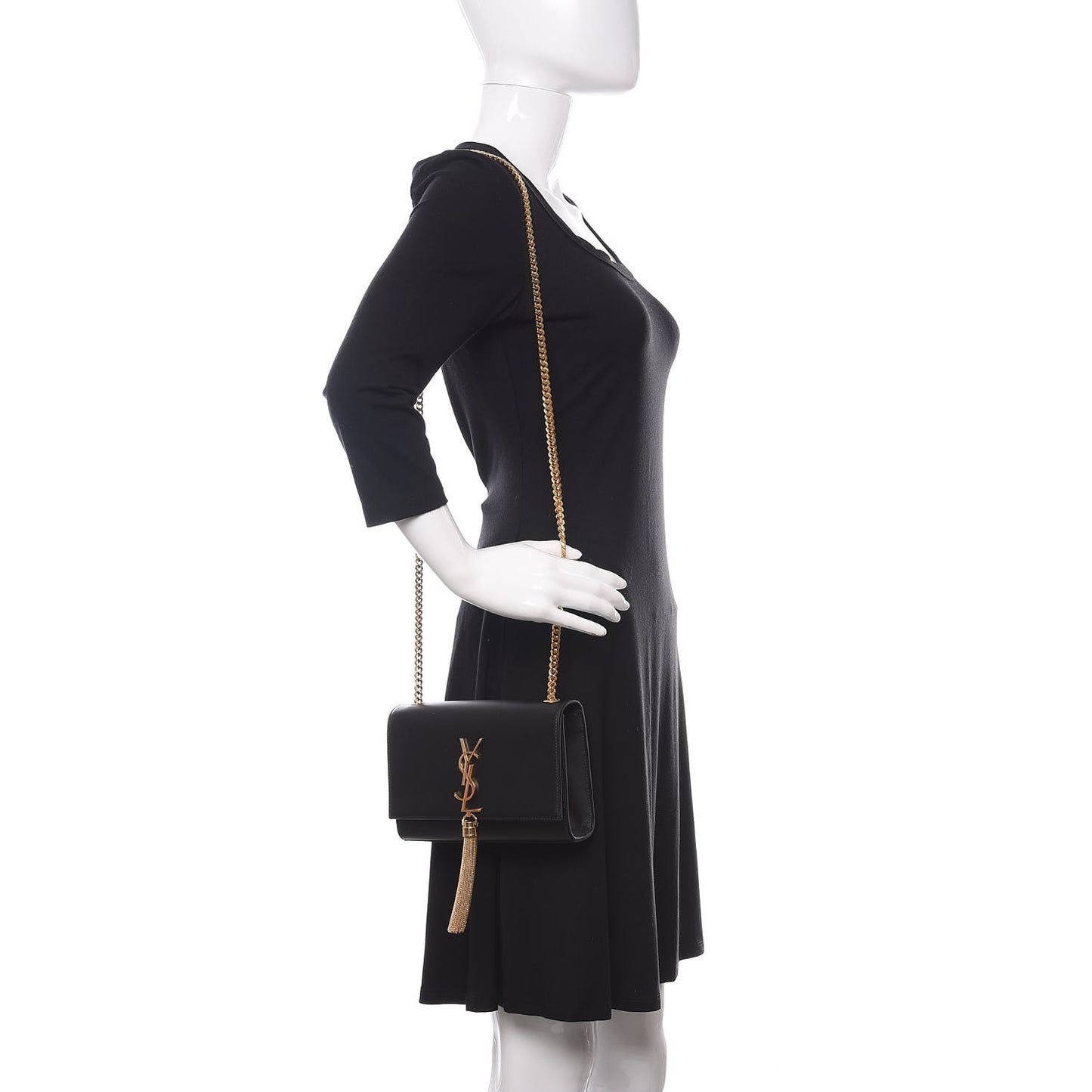 Calfskin Small Classic Monogram Kate Tassel Satchel Black