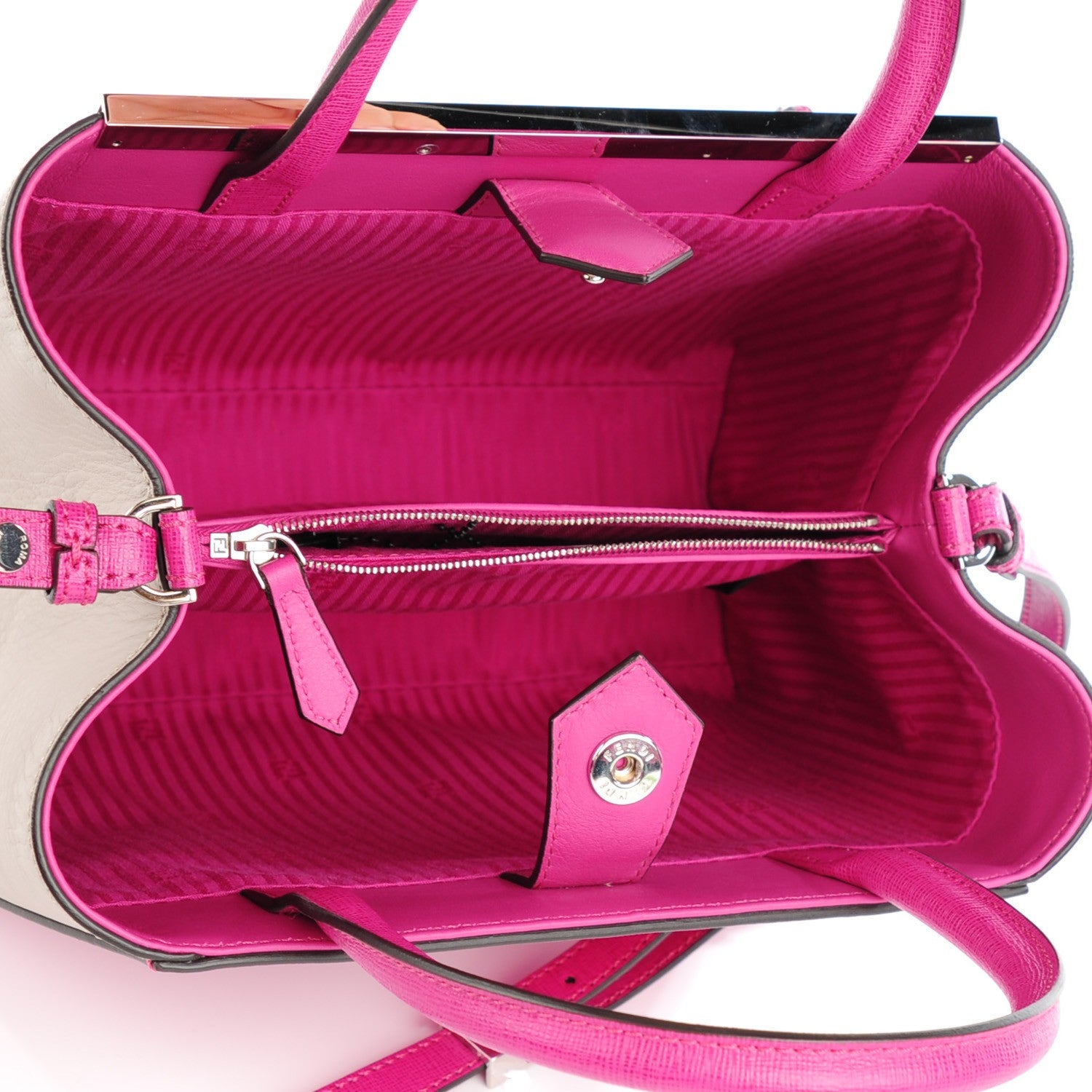 Fendi Vitello Elite Triangle Inlay Petite 2Jours Tote Magenta 5 of 8